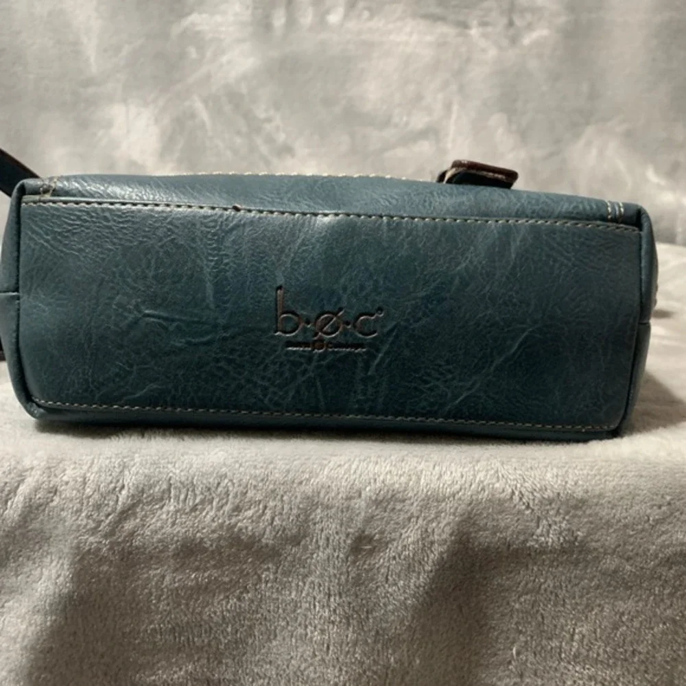 BOC Concepts Teal‎ Blue Faux Leather Crossbody Bag Adjustable Strap Zip Pockets